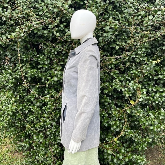 Outbrook Gray Long Genuine Suede Leather Button Down Coat - Picture 8 of 11